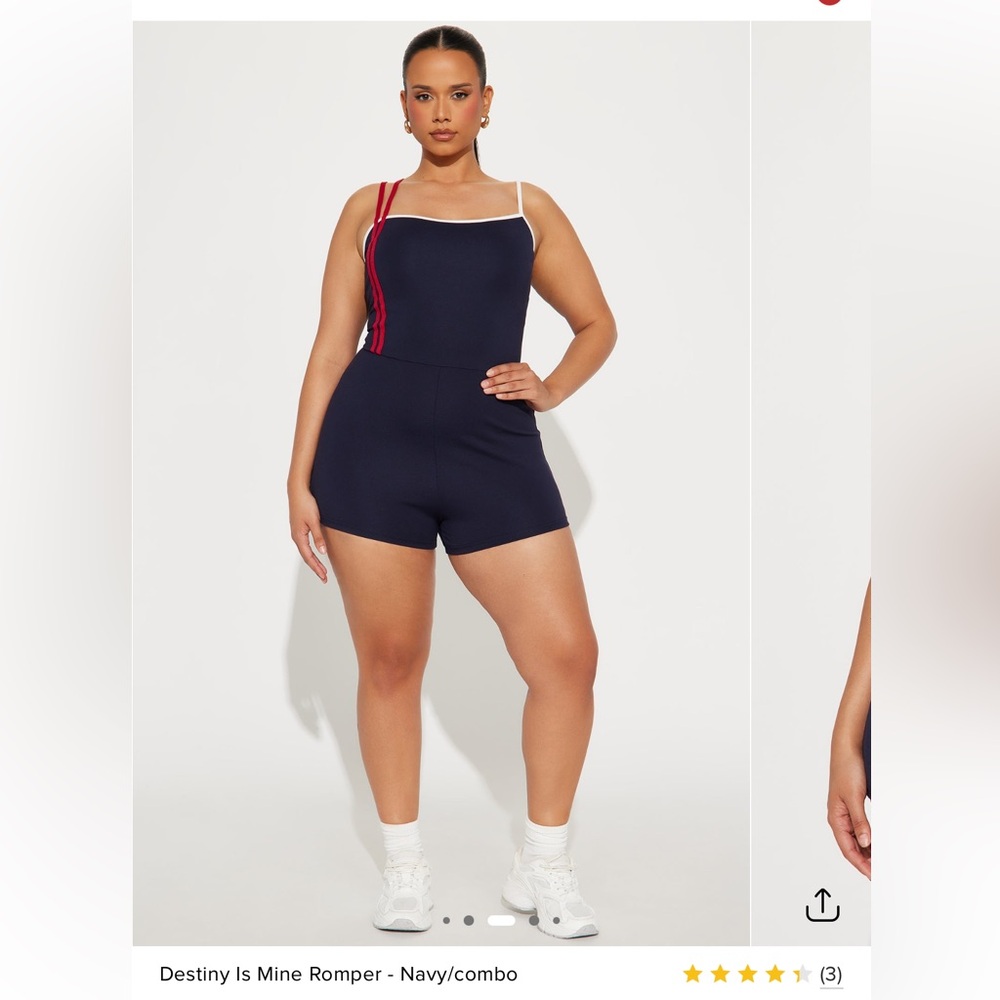 Navy Romper with Red and White Straps